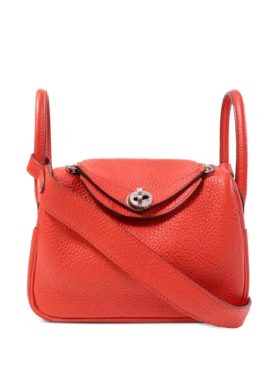 Pre-owned Hermes Mini Lindy Two-way Handbag In Red