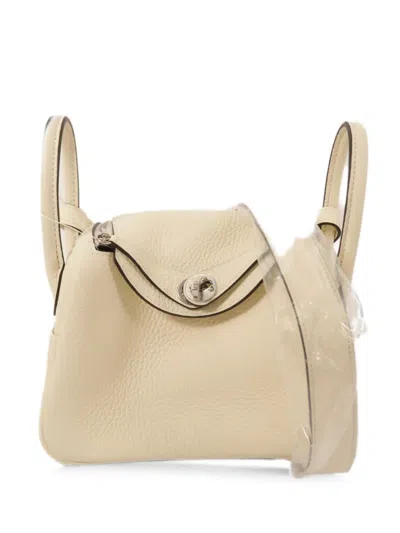 Pre-owned Hermes Mini Lindy Two-way Leather Tote Bag In Neutral