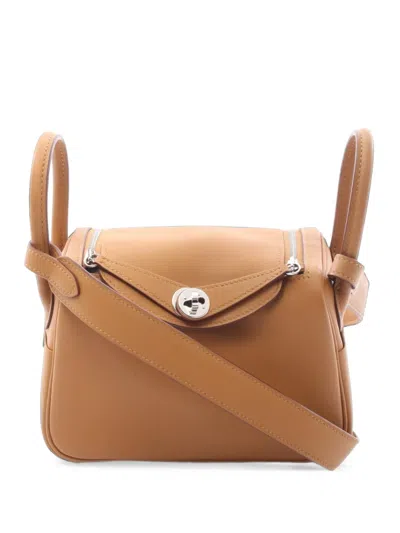 Pre-owned Hermes Mini Lindy Verso Tote Bag In 褐色