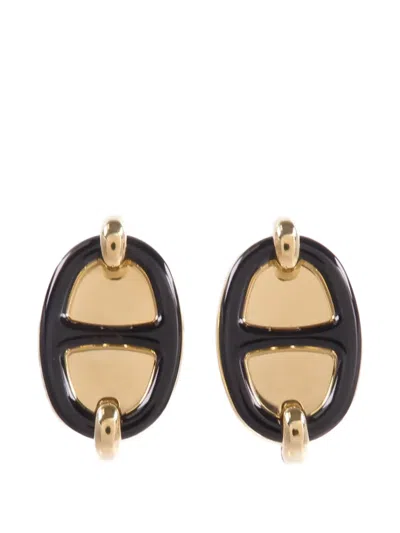 Pre-owned Hermes Mini Maillon Earrings In Gold