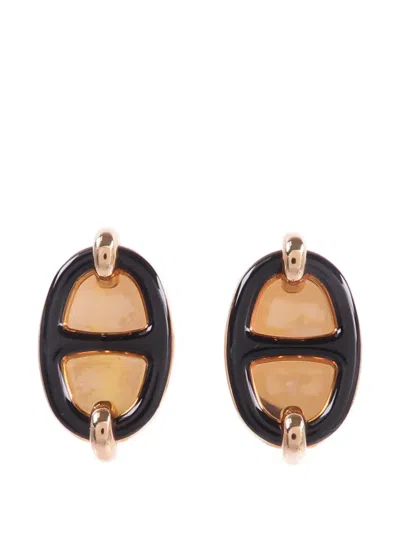 Pre-owned Hermes Mini Maillon Earrings In Gold