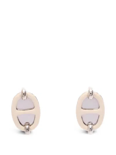 Pre-owned Hermes Mini Maillon Earrings In Silver