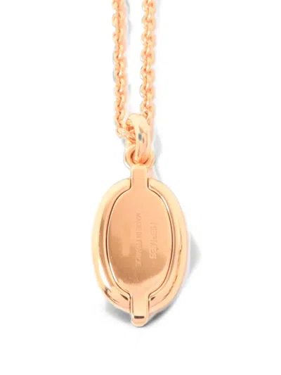 Pre-owned Hermes Mini Maillon Engraved-logo Necklace In Gold