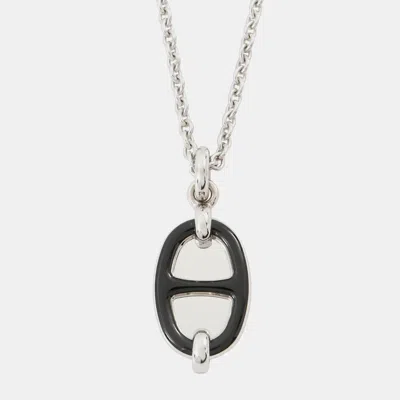 Pre-owned Hermes Mini Maillon Necklace Size Pm Black Lacquer Metal