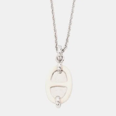 Pre-owned Hermes Mini Maillon Necklace White Metal Lacquer Pm