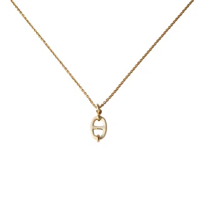 Hermes Mini Maillon Pendant Necklace Gold Hardware White