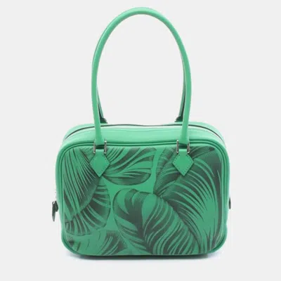 Pre-owned Hermes Mini Plume 20 Bamboo Green Leather Handbag