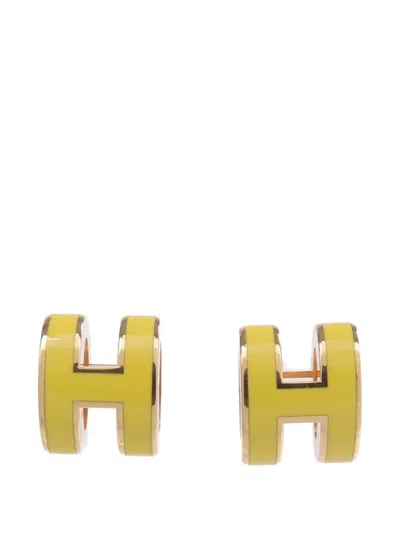 Pre-owned Hermes Mini Pop H Earrings In Gold