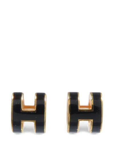 Pre-owned Hermes Mini Pop H Earrings In Gold