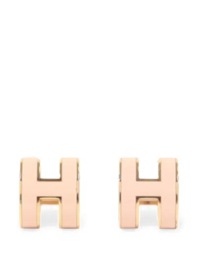 Pre-owned Hermes Mini Pop H Earrings In Gold