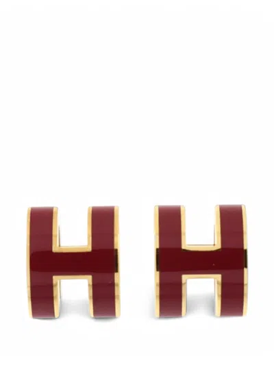 Pre-owned Hermes Mini Pop H Earrings In Gold