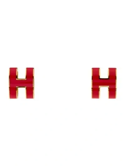 Pre-owned Hermes Mini Pop H Earrings In Orange