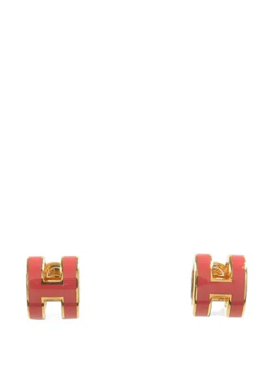 Pre-owned Hermes Mini Pop H Earrings In Red