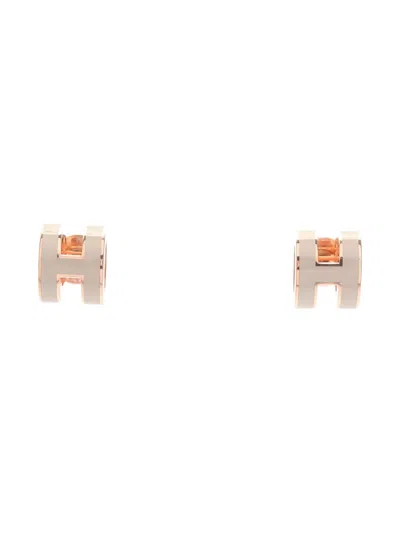 Pre-owned Hermes Mini Pop H Earrings In Silver