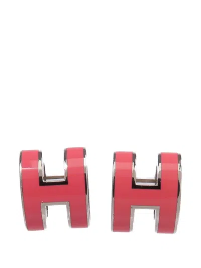 Pre-owned Hermes Mini Pop H Earrings In Silver
