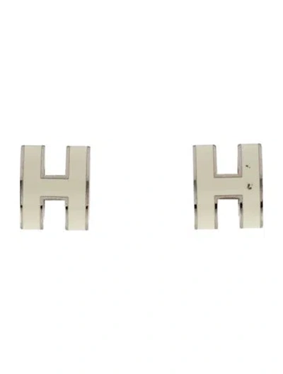 Pre-owned Hermes Mini Pop H Earrings In White