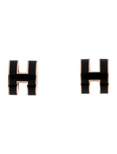 Pre-owned Hermes Mini Pop H Enamel Earrings In Black
