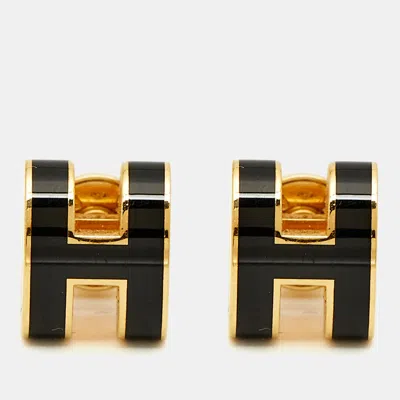Pre-owned Hermes Hermès Mini Pop H Enamel Gold Plated Earrings