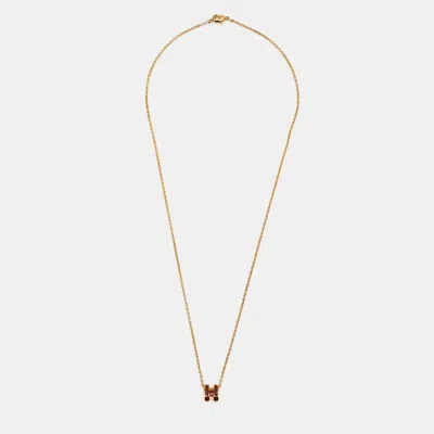 Pre-owned Hermes Mini Pop H Enamel Gold Tone Necklace