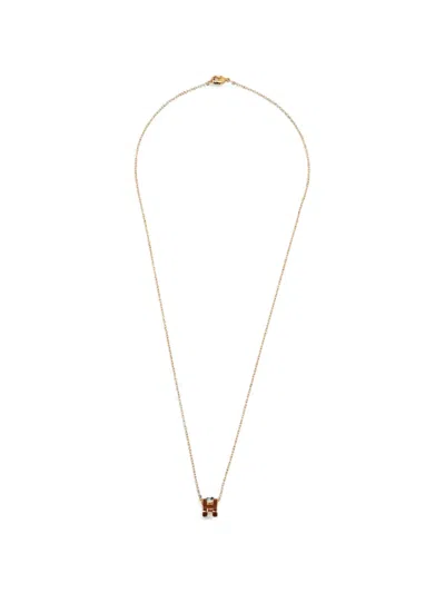 Pre-owned Hermes Mini Pop H Enamel Necklace In Gold