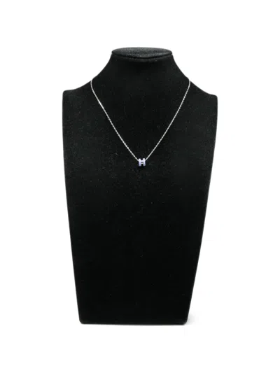 Pre-owned Hermes Mini Pop H Enamel Necklace In Silver