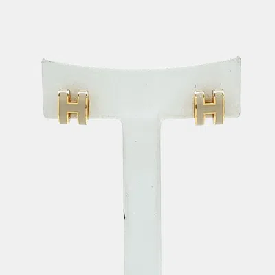 Pre-owned Hermes Mini Pop H Logo Gold Plated Earrings
