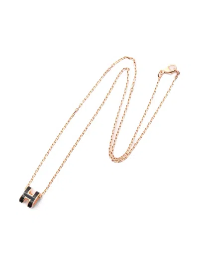 Pre-owned Hermes Mini Pop H Necklace In Gold