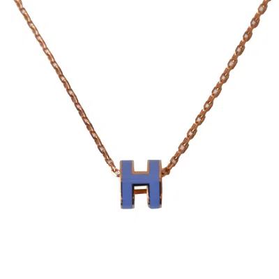 Pre-owned Hermes Mini Pop H Necklaces Gold Hardware Blue In Os