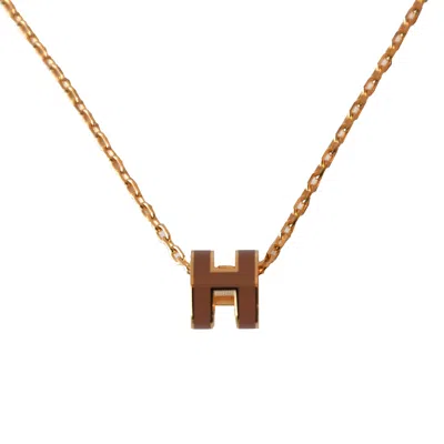 Pre-owned Hermes Mini Pop H Necklaces Gold Hardware Brown In Os