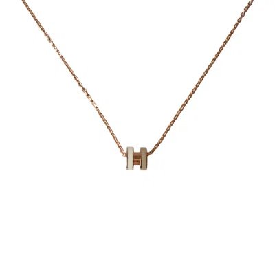 Pre-owned Hermes Mini Pop H Necklaces Rose Gold Hardware Marron White