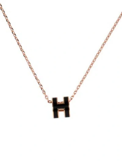 Pre-owned Hermes Mini Pop H Pendant Necklace, 15" In Black