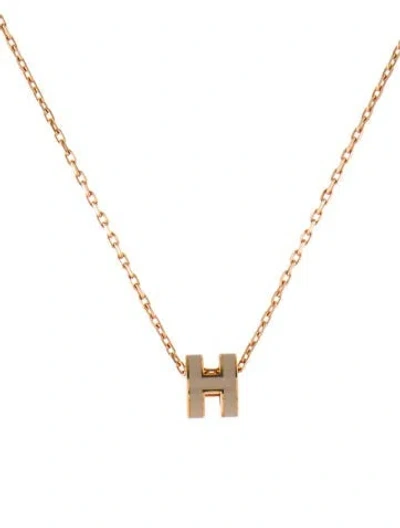 Pre-owned Hermes Mini Pop H Pendant Necklace, 15.5" In Brown