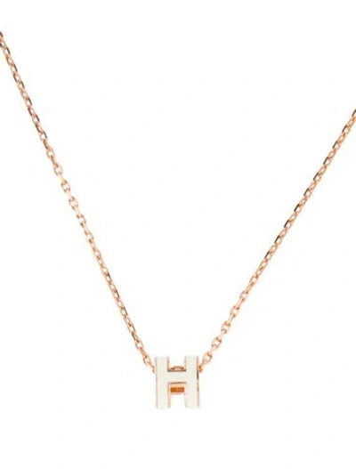 Pre-owned Hermes Mini Pop H Pendant Necklace, 15.75" In White
