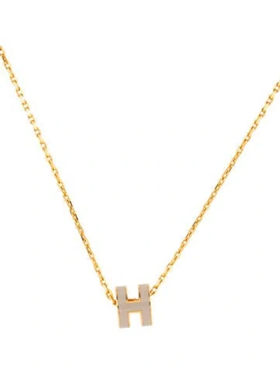 Pre-owned Hermes Mini Pop H Pendant Necklace, 16" In Brown