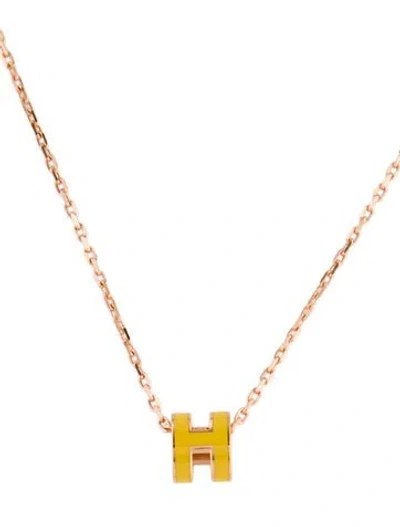Pre-owned Hermes Mini Pop H Pendant Necklace, 16" In Yellow