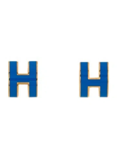 Pre-owned Hermes Mini Pop H Stud Earrings In Blue