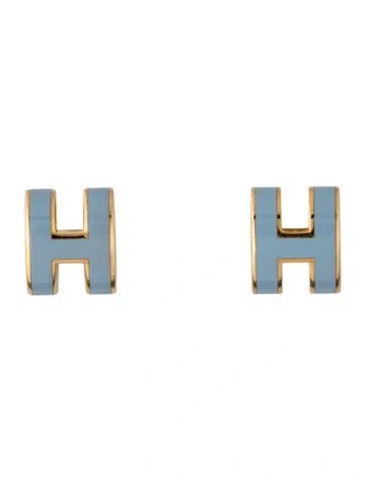 Pre-owned Hermes Mini Pop H Stud Earrings In Blue