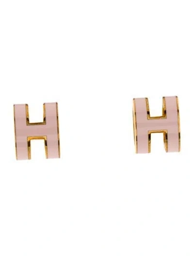 Pre-owned Hermes Mini Pop H Stud Earrings In Pink