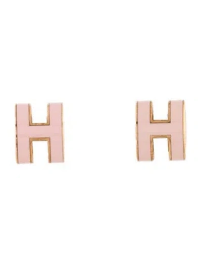Pre-owned Hermes Mini Pop H Stud Enamel Earrings In Multi