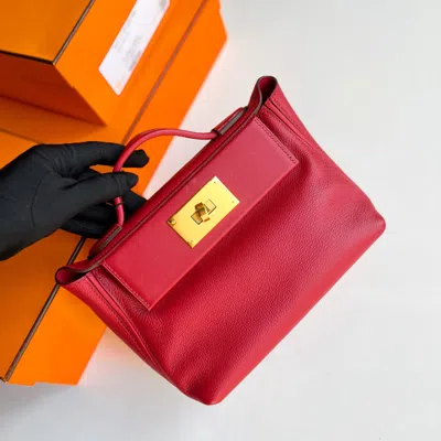 Pre-owned Hermes Mini Red Clemence Leather 24/24 Shoulder Bag