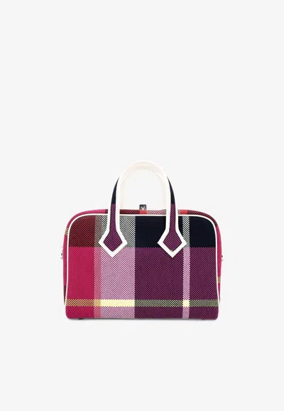 Pre-owned Hermes Mini Victoria Iii Fourre-tout In Nata, Black, Framboise And Blue Marine Canvas With Palladium Hardwa