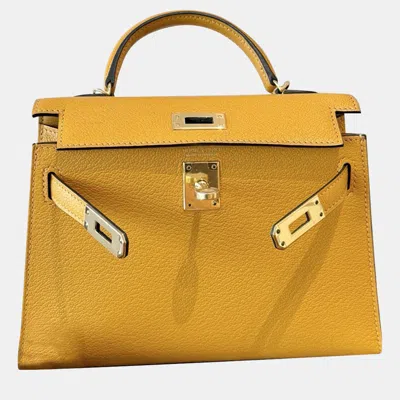 Pre-owned Hermes Minikelly 2nd Gen 9v Soufre Chevre (goat) Gold Hw In Yellow
