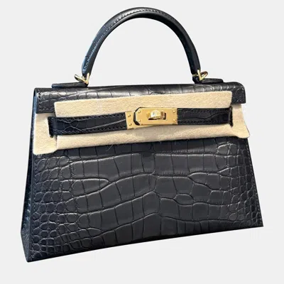 Pre-owned Hermes Minikelly 2nd Gen Cc89 Black Gold Hw Matte Crocodile