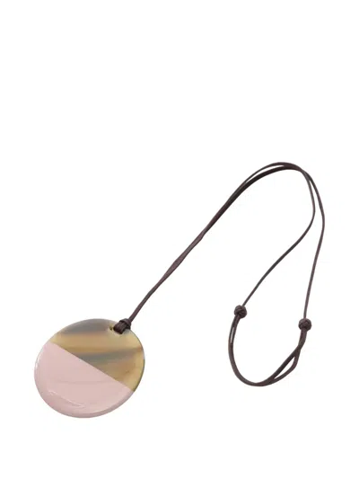 Pre-owned Hermes Minimal City Buffalo Horn Pendant Necklace In Pink