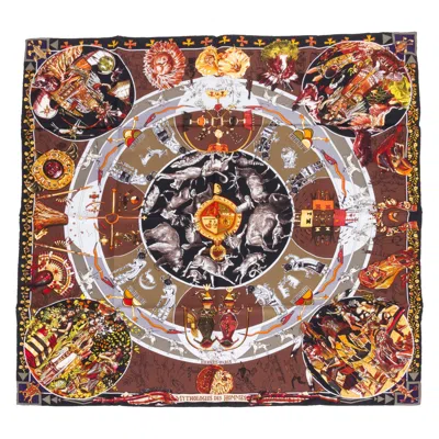 Pre-owned Hermes Mint Mythologies Des Hommes Silk Scarf, Kermit In Brown