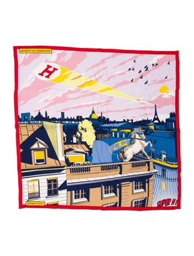 Pre-owned Hermes Minuit Au Faubourg Silk Scarf In Red