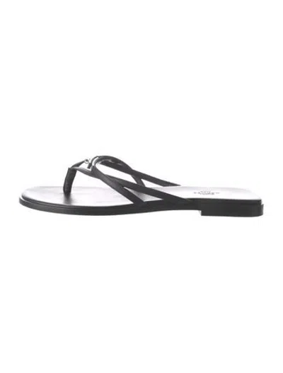Pre-owned Hermes Miss Leather Flip Flops In Black