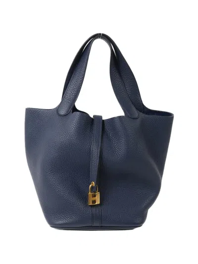 Pre-owned Hermes Mm 22 Picotin Lock Tote Bag In Blue