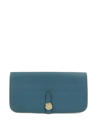Pre-owned Hermes Mm Dogon Long Wallet In Blue