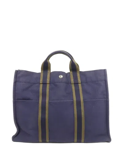 Pre-owned Hermes Mm Herline Canvas Tote Bag In Blue